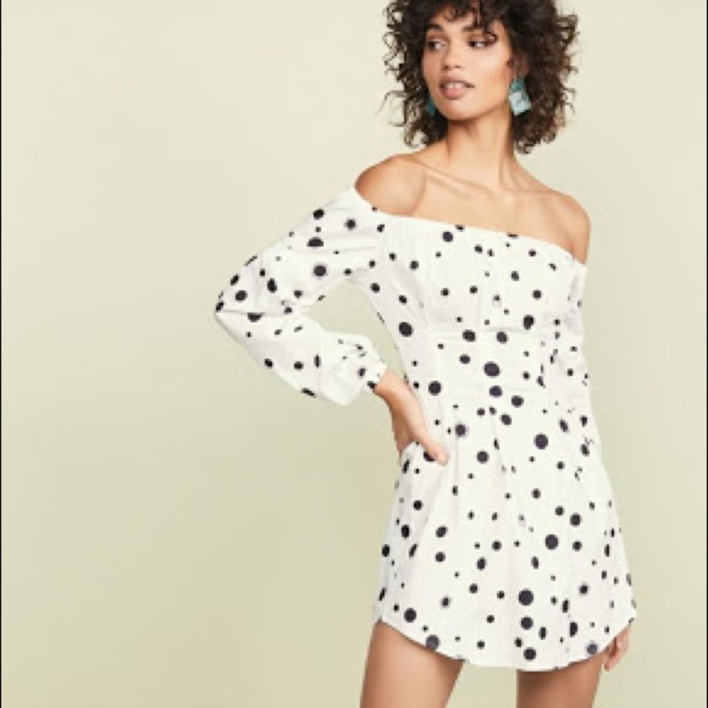 Miaou off the shoulder polka dot mini Heidi dress